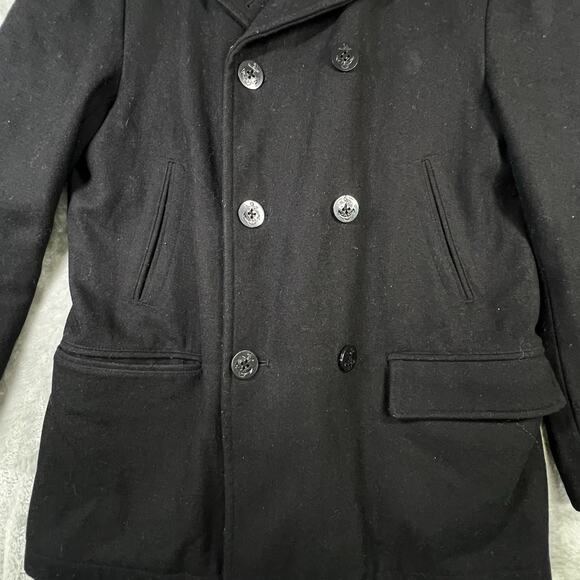 Nautica Coat Men M Black Wool Dress Double Breasted Peacoat Sailor Nautical - Picture 3 of 10